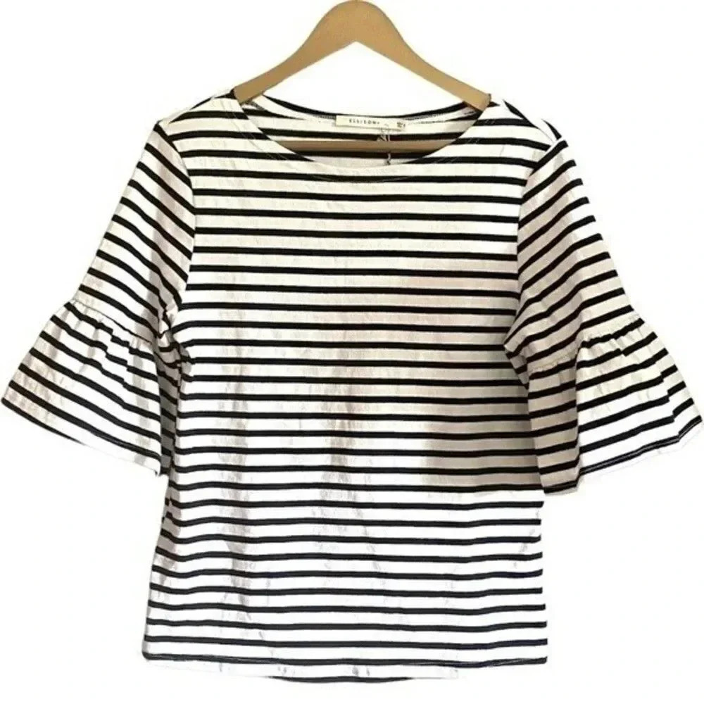 NWT Ellison striped bell sleeve top